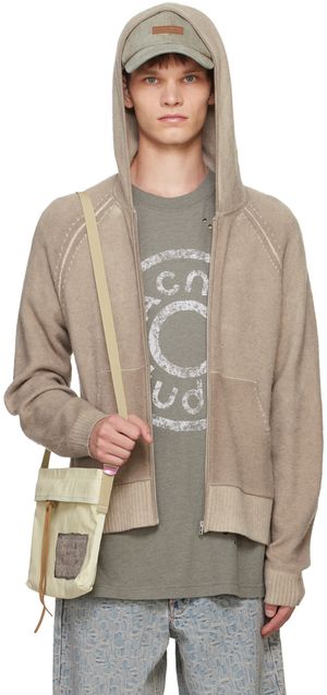 Acne Studios Pull à capuche taupe à manches raglan
