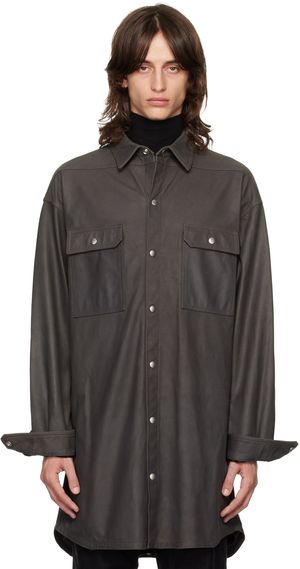 Rick Owens Gray Porterville Oversized Leather Shirt