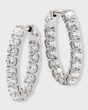 18K White Gold Diamond Oval Hoop Earrings, 2.73tcw, 0.75"L