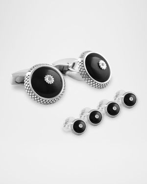 Men's Round Black Onyx Cufflink and Shirt Stud Set