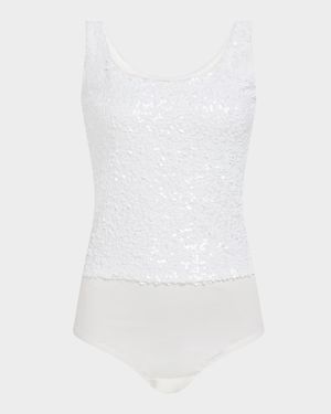 Dina Sequined Scoop-Neck Bodysuit