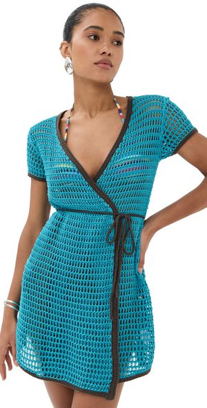 STAUD Spritz Dress Teal/Dark Chocolate L