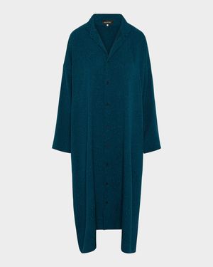 Damask Cloque Wide A-Line Double-Stand Collar Shirtdress