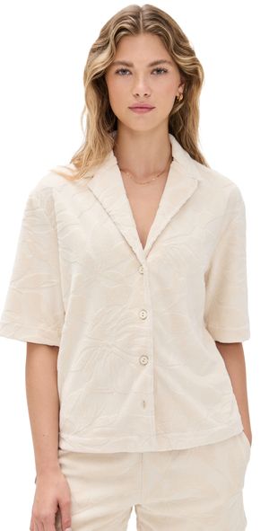 Faherty Cabana Towel Terry Camp Shirt Marble Poolside Foliage S