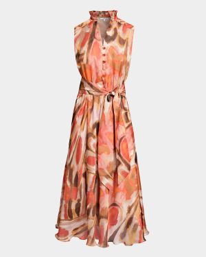 Nirva Abstract-Print Georgette Midi Dress