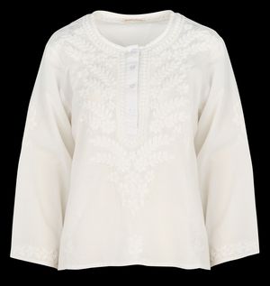 Maison Hotel - Blouse ample brodée en coton - Taille L - Blanc