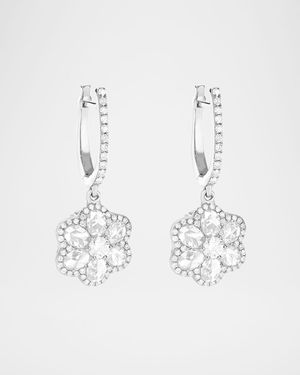 Floral 18K White Gold Floral Diamond Drop Earrings
