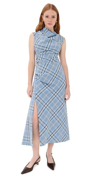 SIMKHAI Burke Draped Midi Dress Horizon Plaid 0