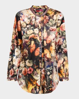 Yoella Embroidered Floral-Print Tunic