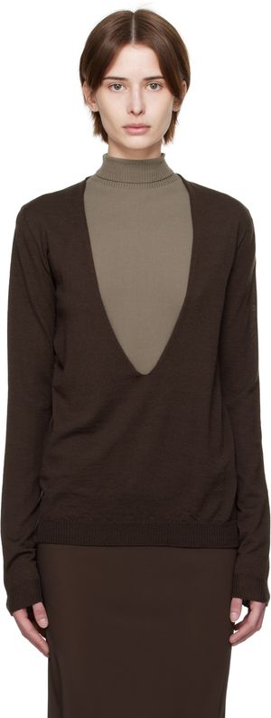 Rick Owens Brown Hollywood Xtreme V Neck Pull Sweater