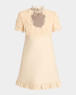 Floral Applique Crepe Mini Dress