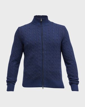 Men's Cable-Knit Cashmere Full-Zip Sweater