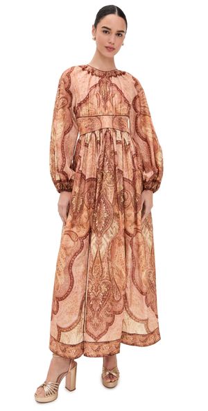 Zimmermann Wanderlust Long Sleeve Dress Tapestry Burgundy Multi 2