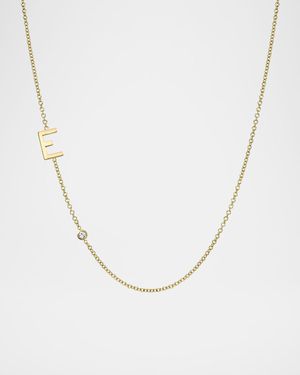 14k Gold Asymmetrical Initial and Bezel Diamond Necklace