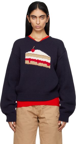 JW Anderson Pull bleu marine à image de gâteau