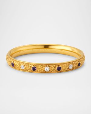Estate Krementz 14K Yellow Gold Amethyst and Diamond Bangle Bracelet