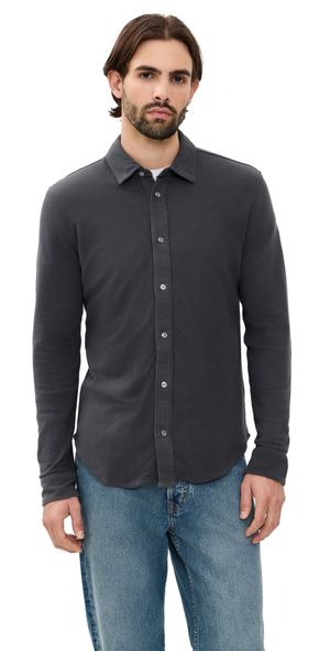 Billy Reid Long Sleeve Knit Yellowhammer Shirt Asphalt S