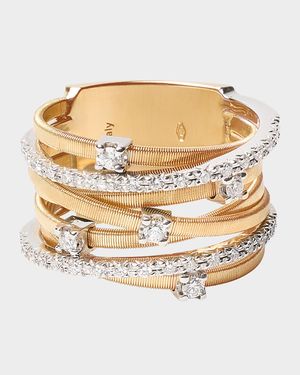 Goa Seven-Row Mixed Gold Diamond Ring, Size 7