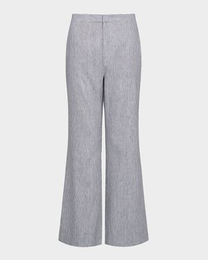 Ticking Stripe Cropped Flare Trousers