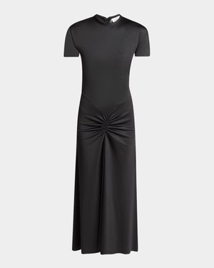 Gathered Drop-Waist Midi T-Shirt Dress