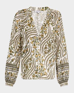 Ailani Floral-Print Linen Top