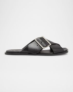 Petal Leather Crisscross Buckle Slide Sandals