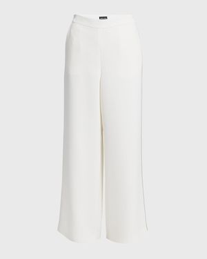 Side Piping Wide-Leg Silk Trousers
