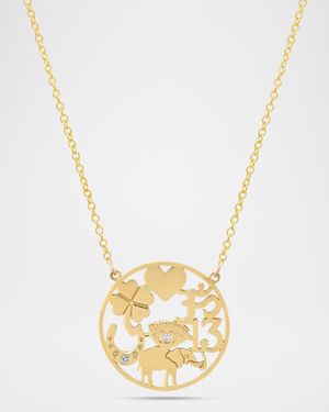 18K Yellow Gold Open Good Luck Pendant Necklace with Diamonds
