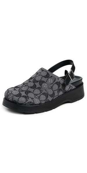Coach Sculpted Crystal Signature Jacquard Clogs Black 8