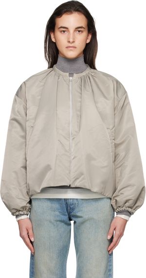 AMOMENTO Beige & Blue Quilted Padded Reversible Bomber Jacket