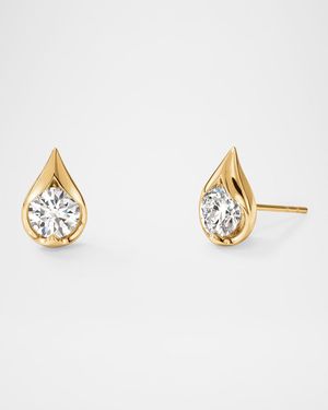 18K Yellow Gold LU Diamond Droplet Stud Earrings