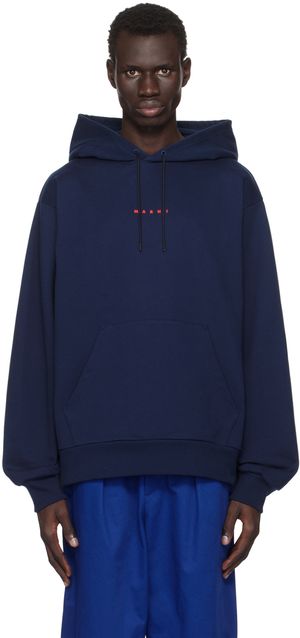 Marni Navy Printed Logo Hoodie