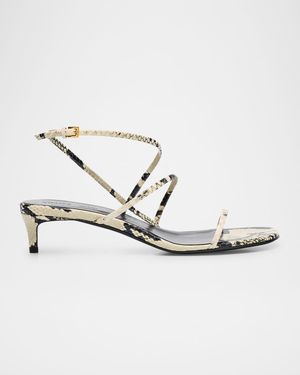 Strappy Python-Embossed Kitten Sandals