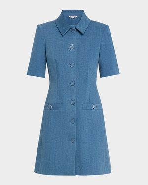 Paige Short-Sleeve Denim Mini Dress
