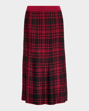 Plaid Viscose-Blend Midi Skirt