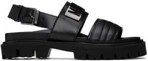 Moschino Black Maxi Logo Plate Calfskin Sandals