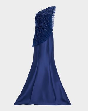 Strapless Feather Ruffle Trumpet Gown