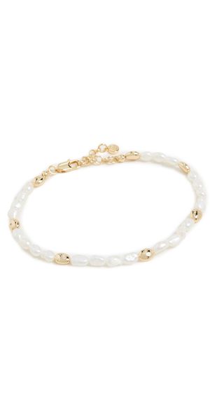 Ettika Freshwater Pearl Polished Pebble Anklet Gold One Size