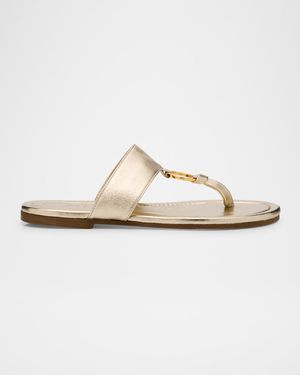 Olivia Metallic Leather Flat Slide Sandals