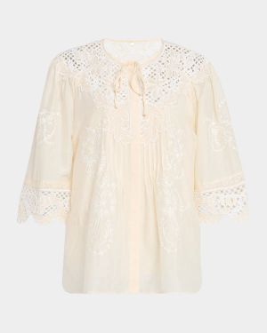 Bari Pintuck Lace-Embellished Blouse