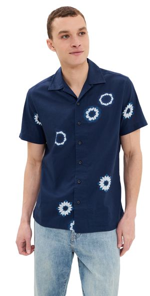 Taylor Stitch Davis Dailola Print Short Sleeve Shirt Dark Navy Geo 38