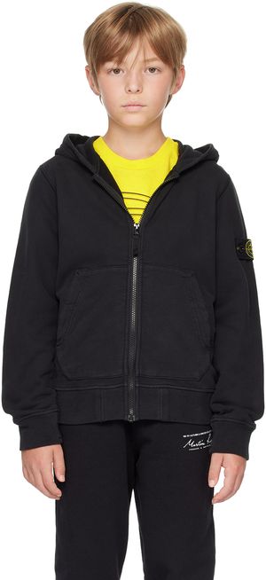 Stone Island Junior Kids Black Full-Zip Hoodie