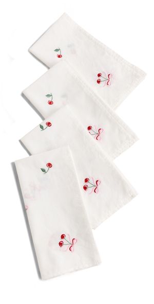 LoveShackFancy Cherry Embroidered Napkin Set Liberty Red One Size
