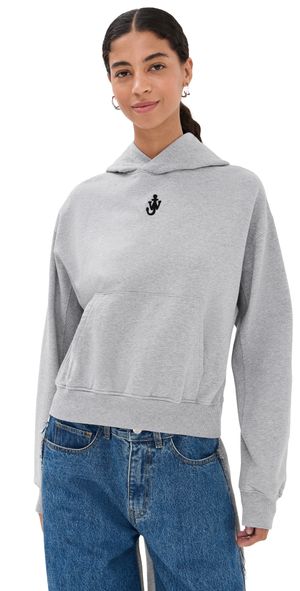 JW Anderson Anchor Embroidery Cropped Hoodie Grey Melange XS