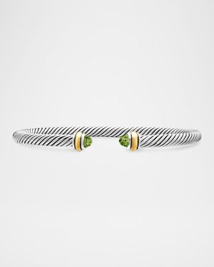 Cable Bracelet with Gemstone in Silver with 18K Gold, 4mm