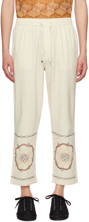 HARAGO Off-White Embroidered Trousers