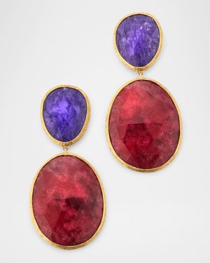 Lunaria 18K Yellow Gold Earrings with Charoite and Thulite