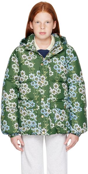 Mini Rodini Enfant | Blouson matelassé vert à motif fleuri