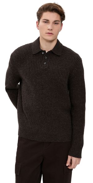Alex Mill Carl Polo Sweater In Chunky Wool Coffee L