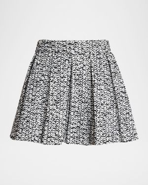 High-Rise Pleated Tweed Mini Skirt